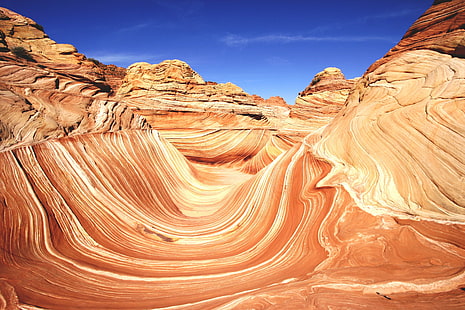 グランドキャニオンの図、The Wave、グランドキャニオン、図、波、パリアキャニオン、アリゾナ、砂漠、砂岩、自然、風景、米国、風景、岩-オブジェクト、キャニオン、地質、砂、侵食、赤、有名な場所、屋外、自然、ユタ、谷の美しさ、 HDデスクトップの壁紙 HD wallpaper