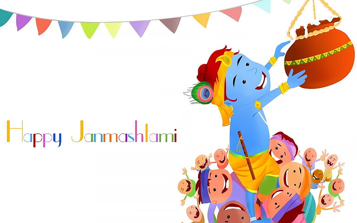 Happy Janmashtami Wishes, Happy Janmashlami illustration, Festivals / Holidays, Janmashtami, festival, cartoon, holidays, HD wallpaper