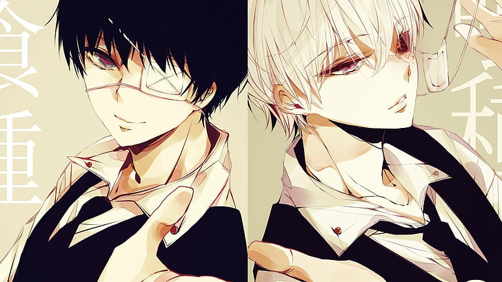Collage mit zwei schwarzen und blonden männlichen Anime-Charakteren, Anime, Tokyo Ghoul, Ken Kaneki, HD-Hintergrundbild