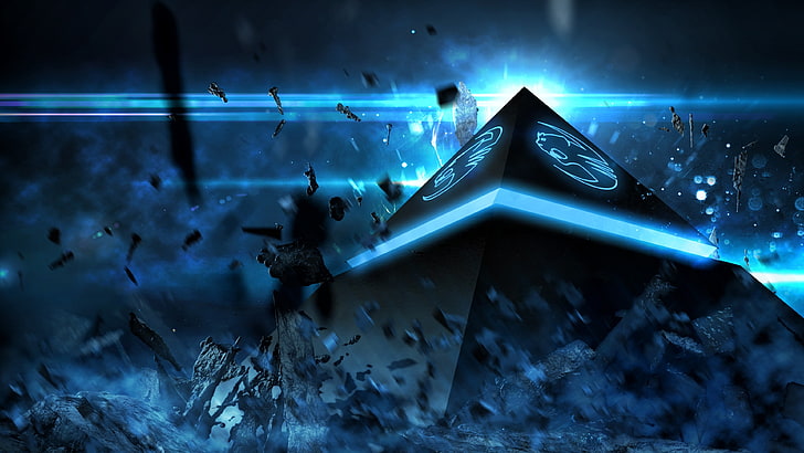 papel pintado piramidal negro y azul, Roccat, videojuegos, Fondo de pantalla HD
