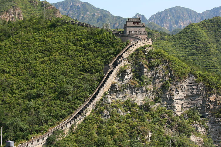 Великая китайская стена, деревья, пейзаж, горы, природа, стена, китайцы, HD обои