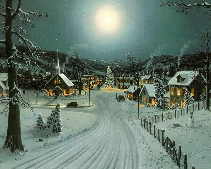 หมู่บ้านคริสต์มาสฤดูหนาว Nature Seasons HD Art, ฤดูหนาว, คริสต์มาส, หมู่บ้าน, วอลล์เปเปอร์ HD