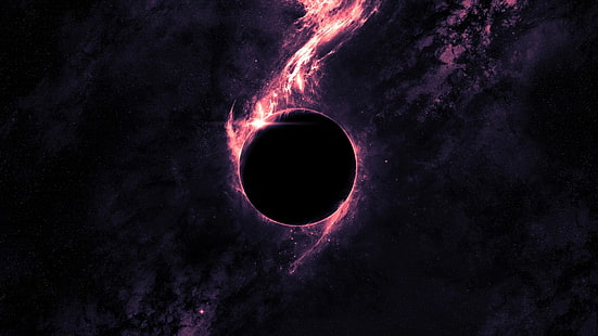 Solar eclipse illustration, black hole digital wallpaper, abstract, planet, space, purple, dark, space art, digital art, artwork, black holes, galaxy, pink, stars, HD wallpaper HD wallpaper