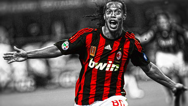 Ronaldinho, men's red-and-black striped jersey shirt, sports, 1920x1080, football, soccer, ronaldinho, atletico mineiro, HD wallpaper