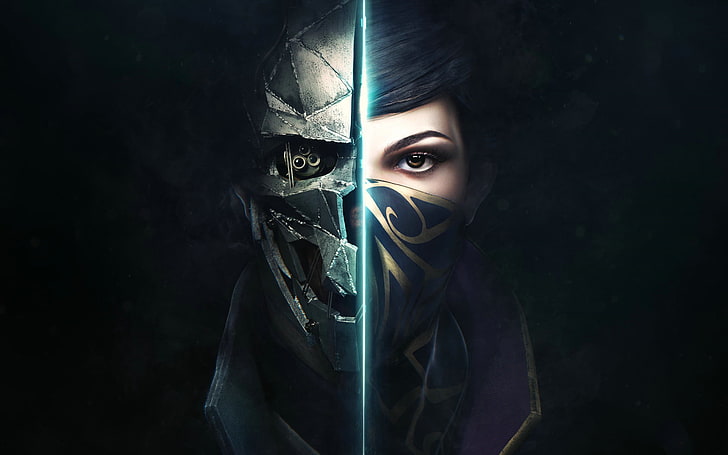 female and skull character collage, Dishonored, Dishonored 2, Corvo Attano, Emily Kaldwin, HD wallpaper