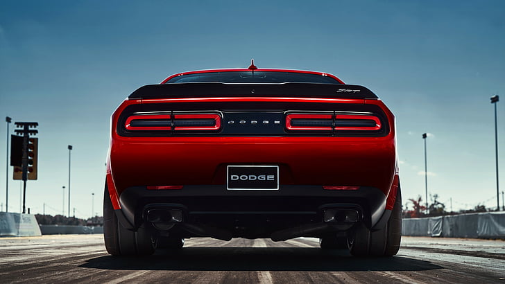 червен автомобил Dodge, Dodge Challenger SRT Demon, червен, 2017 Auto Show в Ню Йорк, HD тапет