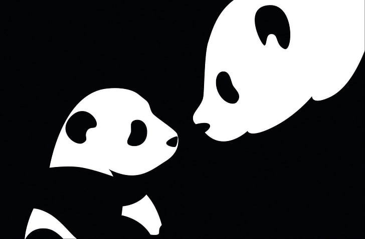 Ilustración de panda, panda, dibujo, negro, blanco, Fondo de pantalla HD