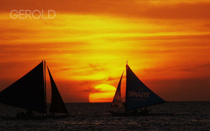 ボラカイ島の夕日、美しい、ボラカイ島、夕日、島、ビーチ、フィリピン、 HDデスクトップの壁紙
