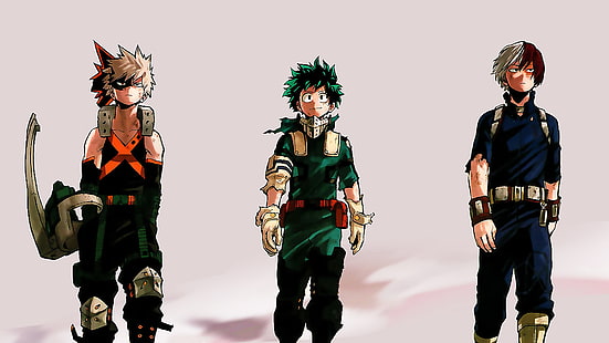personaggio di tre uomini anime, Anime, My Hero Academia, Boku no Hero Academia, Izuku Midoriya, Katsuki Bakugou, Shouto Todoroki, Sfondo HD HD wallpaper