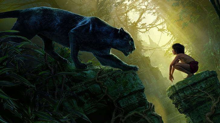 Книга джунглей, Книга джунглей (2016), Багира, Фильм, Маугли, Пантера, HD обои