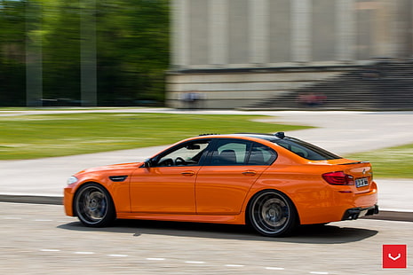 bmw, автомобили, f10, оранжевый, седан, воссен, колеса, HD обои HD wallpaper