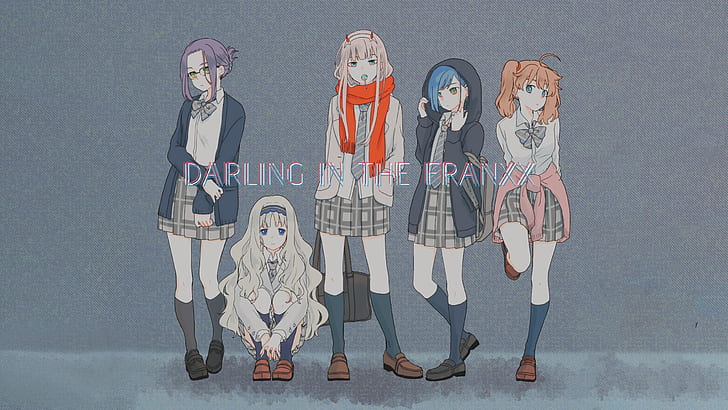 Darling in the FranXX, anime girls, Zero Two (Darling in the FranXX), Ichigo (Darling in the FranXX), Code:390 (Miku), Code:556 (Kokoro), Code:196 (Ikuno), HD wallpaper