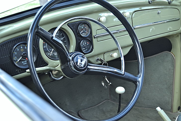 black and gray car steering wheel, Volkswagen Beetle, car, vintage, old car, classic car, HD wallpaper
