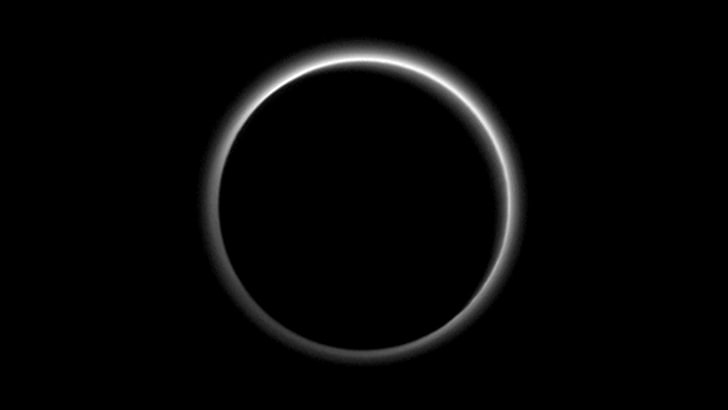 logo nero rotondo, Plutone, retroilluminazione, lato notte, sistema solare, astronomia, spazio, Sfondo HD
