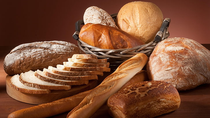 хляб, ръжен хляб, хлебни изделия, багет, нарязани, пекарна, печене, бял хляб, кафяв хляб, HD тапет