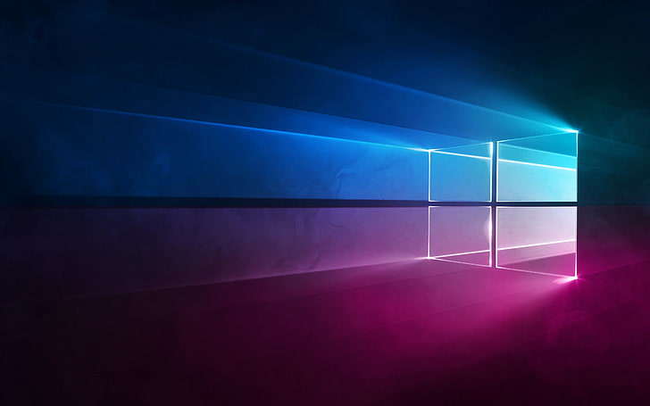 흰색과 파란색 나무 캐비닛, Windows 10, Microsoft, 그라디언트, 파랑, 자주색, HD 배경 화면
