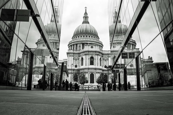Katedraler, St Paul's Cathedral, Architecture, Black & White, Cathedral, Dome, England, London, Reflection, HD tapet