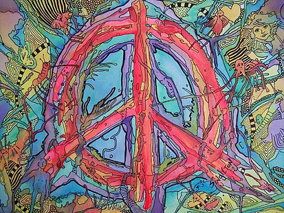 Artístico, Psicodélico, Hippie, Signo de la paz, Trippy, Fondo de pantalla HD HD wallpaper
