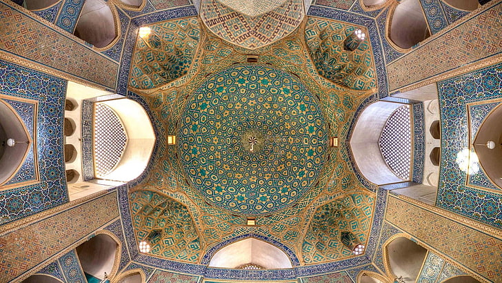 ıran, dome, architecture, symmetry, arch, building, pattern, ceiling, mosque, jameh mosque, yazd, HD wallpaper