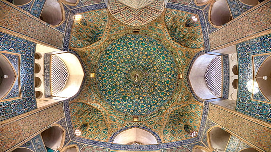 Иран, купол, архитектура, симметрия, арка, здание, узор, потолок, мечеть, мечеть Джамех, Йезд, HD обои HD wallpaper