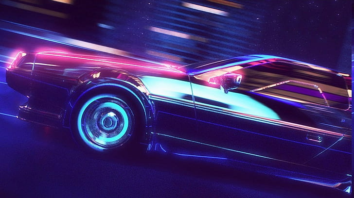 1980s, car, DeLorean, neon, New Retro Wave, retro Games, synthwave, HD wallpaper
