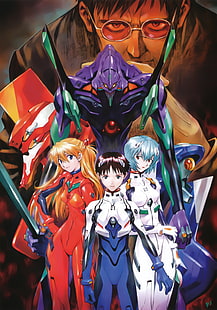 Neon Genesis Evangelion، Ayanami Rei، Ikari Shinji، Asuka Langley Soryu، EVA Unit 02، animé، Gendo Ikari، EVA Unit 00، EVA Unit 01، animé girls، خلفية HD HD wallpaper