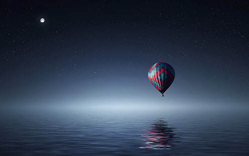 Hot air balloon over Sea HD, nature, landscape, hot, sea, air, balloon, over, HD wallpaper HD wallpaper