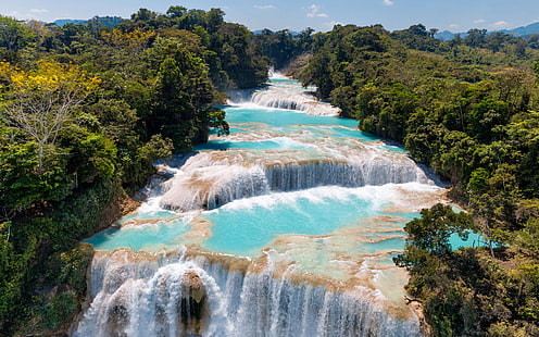 Agua Azul cascading waterfalls Mexico Beautiful Landscape photography from the air Desktop HD Wallpapers for mobile phones and computer 5200×3250, HD wallpaper HD wallpaper