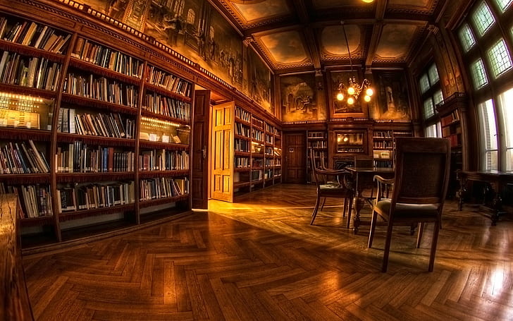 mesa, livros, cadeira, biblioteca, HD papel de parede