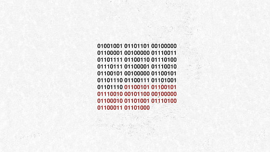 белый фон с наложением черного и красного текста, минимализм, двоичные числа, цифры, простой фон, юмор, HD обои HD wallpaper