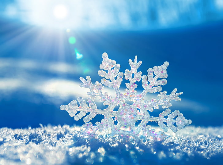 Snowflake, white snowflake, Aero, Macro, Winter, Snow, Snowflake, HD wallpaper