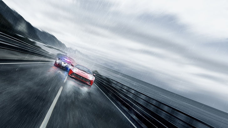 снимка със закъснение на червени и сини купета, Need for Speed: Rivals, Need for Speed, Koenigsegg Agera, Koenigsegg, Ferrari, Ferrari F12berlinetta, видео игри, кола, HD тапет