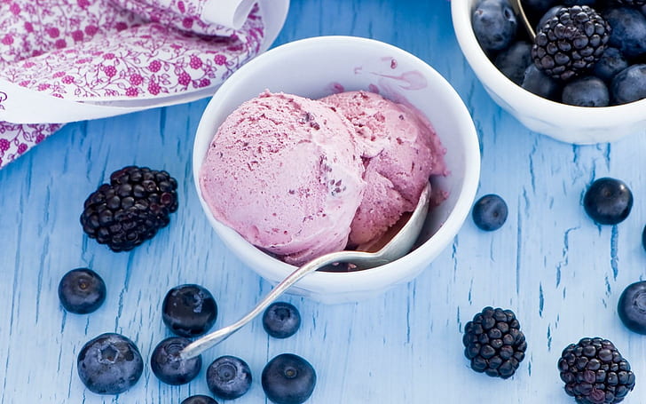 음식 아이스크림 딸기 블루 베리, 음식, 크림, 딸기, 블루 베리, HD 배경 화면