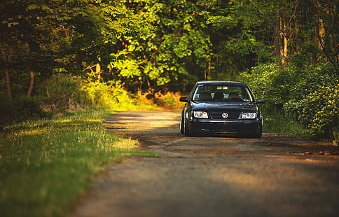 czarny Volkswagen Jetta A4, las, przed, czerwony, aleja, Volkswagen, jetta, MK4, Tapety HD HD wallpaper