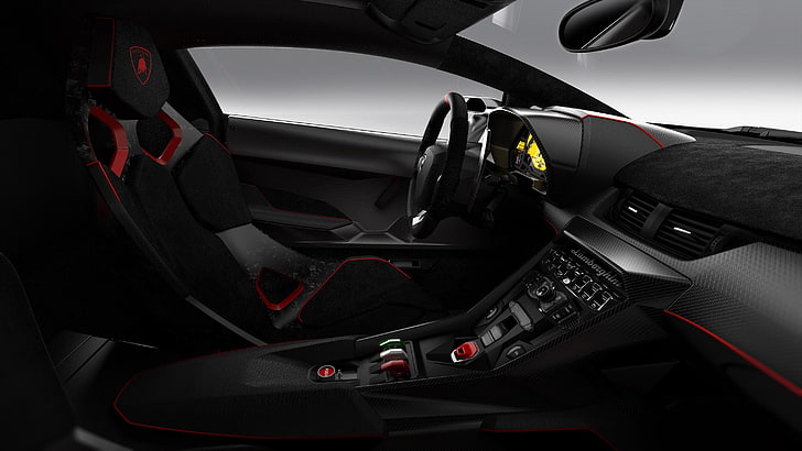 czarno-czerwony fotelik samochodowy, Lamborghini, samochód sportowy, samochód, Tapety HD