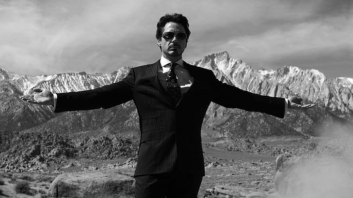 Robert Downey Jr., Iron Man, 영화, 흑백, Tony Stark, Marvel Cinematic Universe, HD 배경 화면