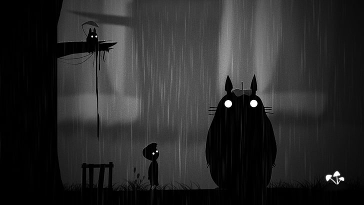 boy and animal clipart, night, rain, art, Totoro, Limbo. boy, HD wallpaper
