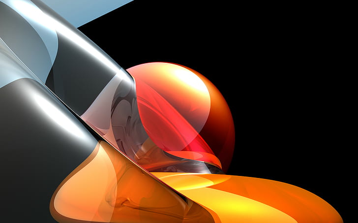 Orange fluid, orange, fluid, 3d and abstract, HD wallpaper