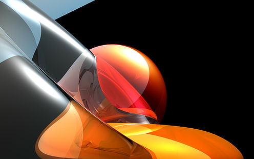 Cairan oranye, oranye, fluida, 3d dan abstrak, Wallpaper HD HD wallpaper