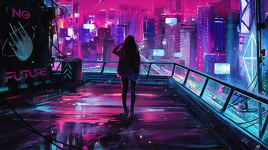  digital art, artwork, cyberpunk, science fiction, city, HD wallpaper HD wallpaper