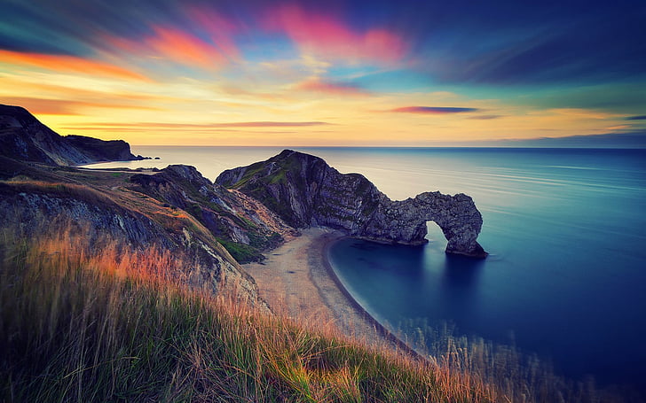 Terra, Durdle Door, spiaggia, costa, Inghilterra, paesaggio, natura, roccia, mare, alba, Sfondo HD