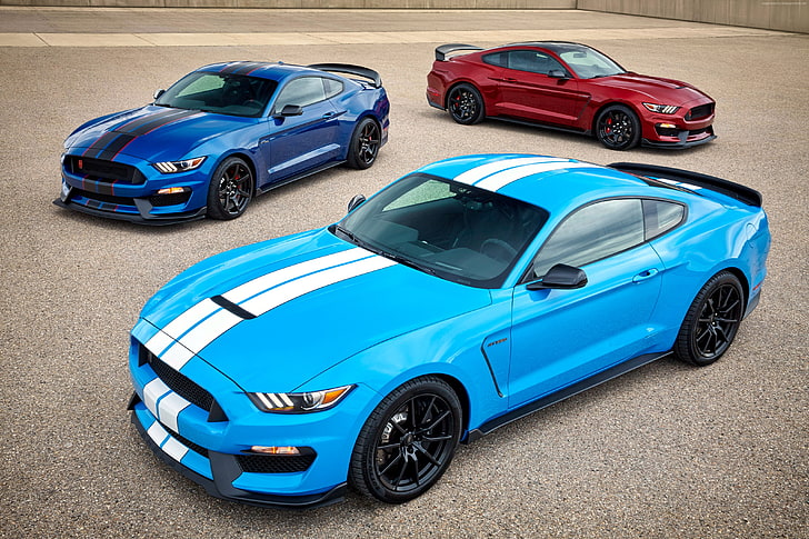 biru, mobil otot, hardsedan, Mustang Shelby GT350, Wallpaper HD