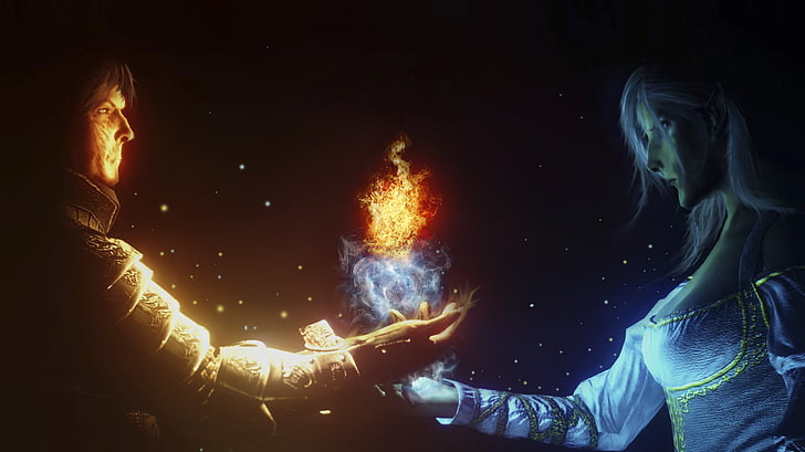 fire and ice wallpaper, wizard, sorcerer, fire, ice, magic, HD wallpaper