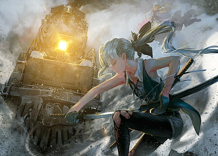 поезд, аниме девушки, Touhou, Konpaku Youmu, Yakumo Yukari, HD обои HD wallpaper