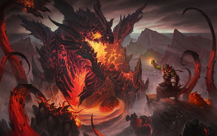 naga, World of Warcraft: Cataclysm, World of Warcraft, pegunungan, Deathwing, video game, Thrall, orc, Wallpaper HD