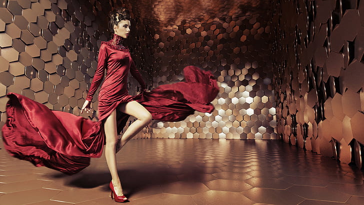 Glamorous girl, red skirt flying, creative space, Glamorous, Girl, Red, Skirt, Flying, Creative, Space, HD wallpaper