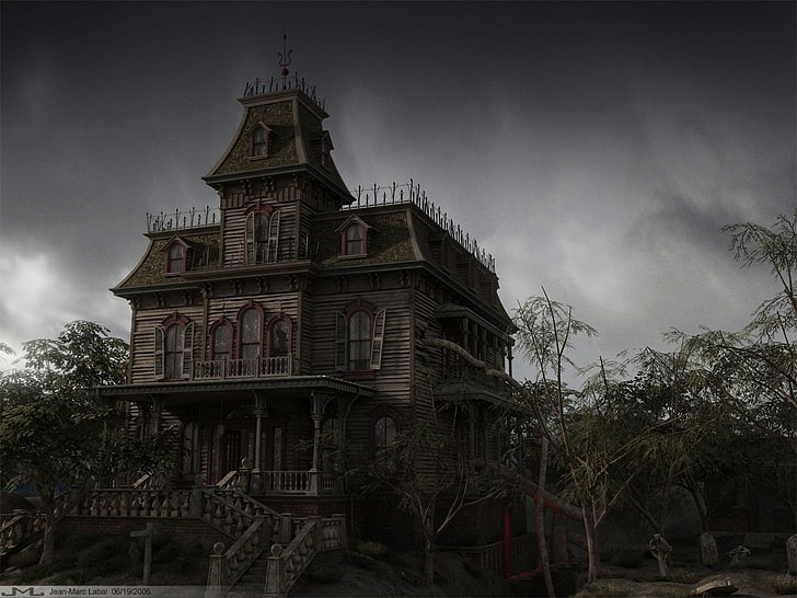 brown wooden house, Dark, Haunted, Mansion, HD wallpaper