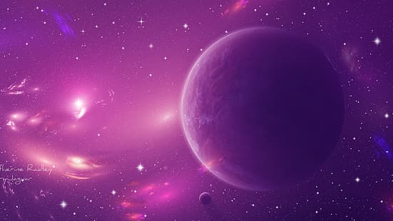 luar angkasa, 3D, galaksi, planet, ungu, Wallpaper HD HD wallpaper