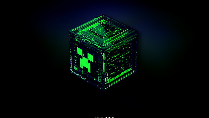 green cube illustration, Minecraft, creeper, green, HD wallpaper