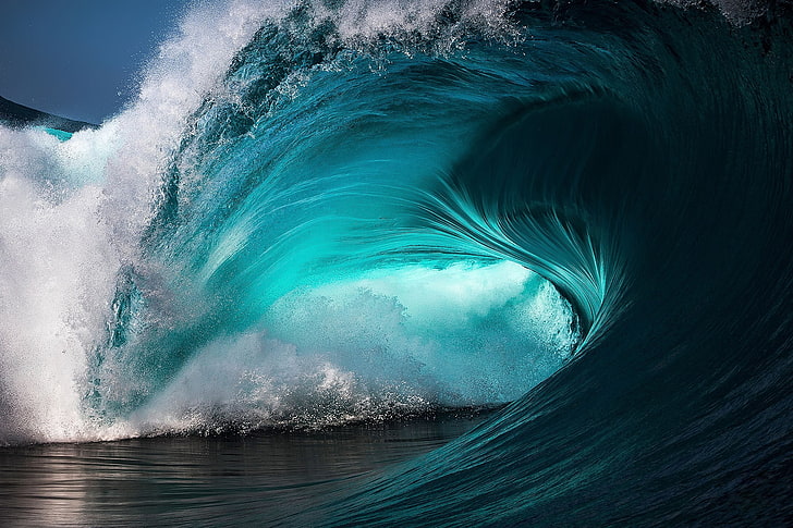 океанска вълна, море, вълни, синьо, вода, тюркоаз, пръски, циан, HD тапет